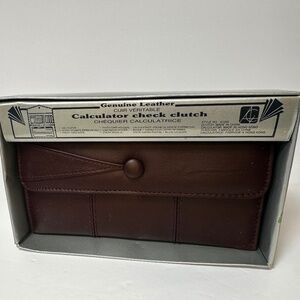 Vintage Genuine Leather Calculator Checkbook Clutch ACI 80s Brown Wallet